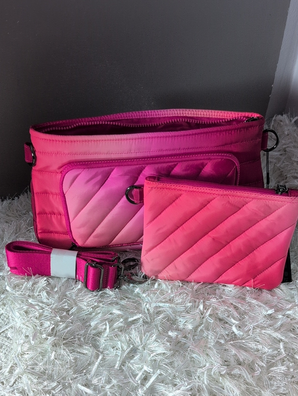 THINK ROYLN Fuchsia Quilted Crossbody with Zip Pouch